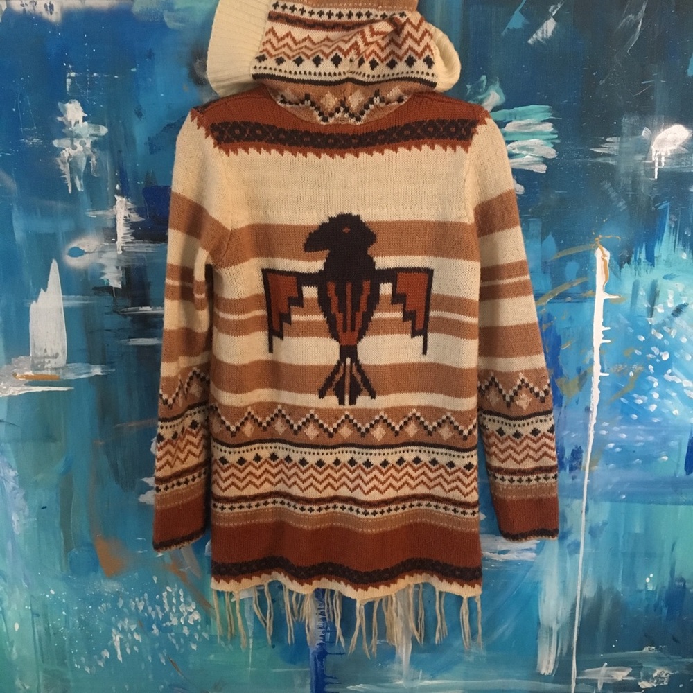 Southwestern fringe hoodie sweater